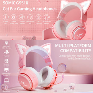 Kawaii Cat Gaming Headset Microphone 3.5mm Jack LED Features