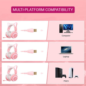 Kawaii Cat Headset Microphone 7.1 USB LED Multi-Platform Compatibility