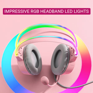Kawaii Gaming Headset Microphone Headband LED Lights 3.5mm Jack