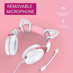 Kitty Girl Headset Removable Microphone 3.5mm Jack LED 7.1