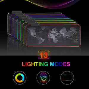 Large World Map Mouse Pad RGB Backlight Modes Waterproof