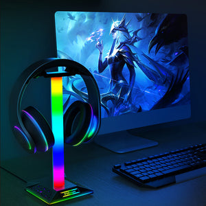 LED Headset Stand Dual USB 3.5mm Jack Picture
