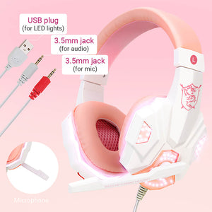 LED Over-Ear Headset Microphone 3.5mm Jack USB Connectors