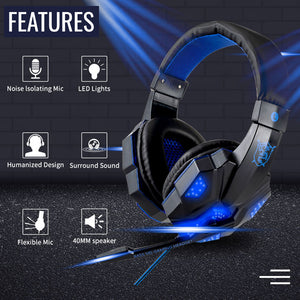 LED Over-Ear Headset Microphone 3.5mm Jack USB Features