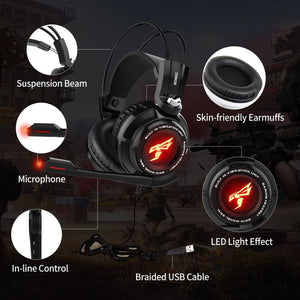 LED 7.1 Surround Sound Headset Microphone USB Deep Bass Features