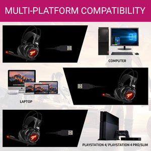 LED 7.1 Surround Sound Headset Microphone USB Deep Bass Multi-Platform Compatibility