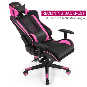 Massage Lumbar Cushion Racing Gaming Chair 90° to 160° Reclining Backrest