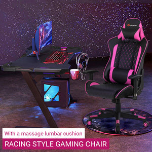 Massage Lumbar Cushion Racing Style Gaming Chair Reclining Backrest Gamer Setup