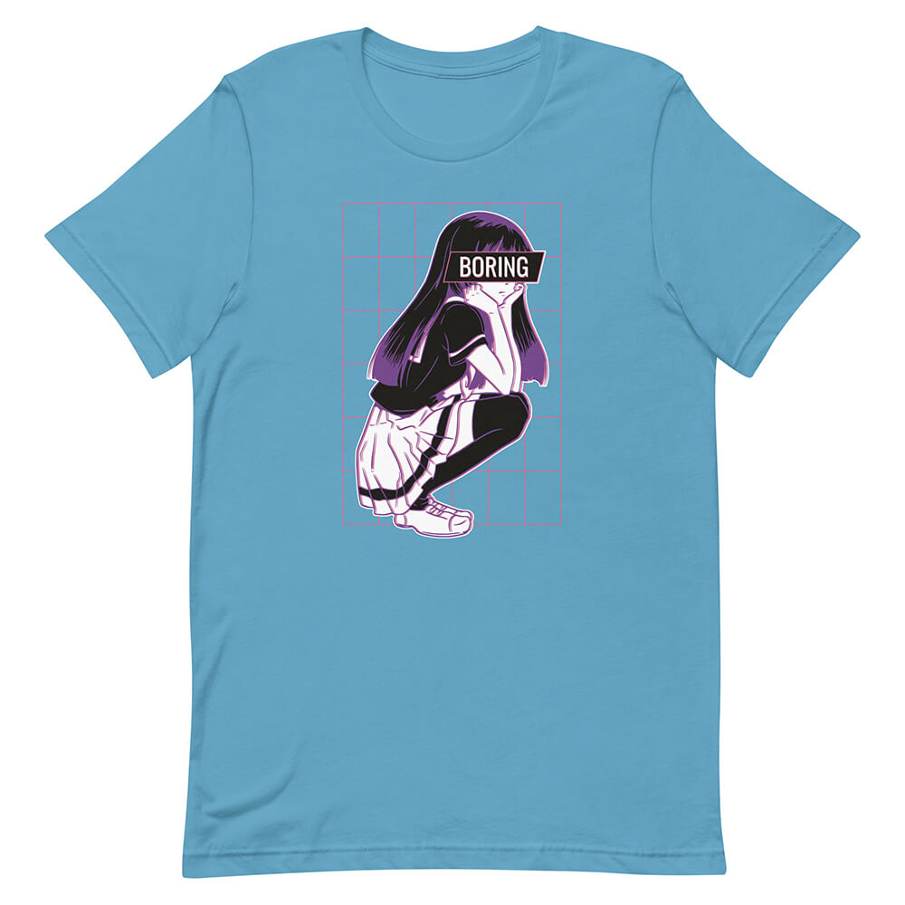 Medium Turquoise Glitchy Bored Anime Schoolgirl Tee Asocial Classmate