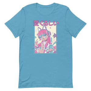 Medium Turquoise Joyful Anime Girl Cat Headphones Shirt Rabbit Plushie