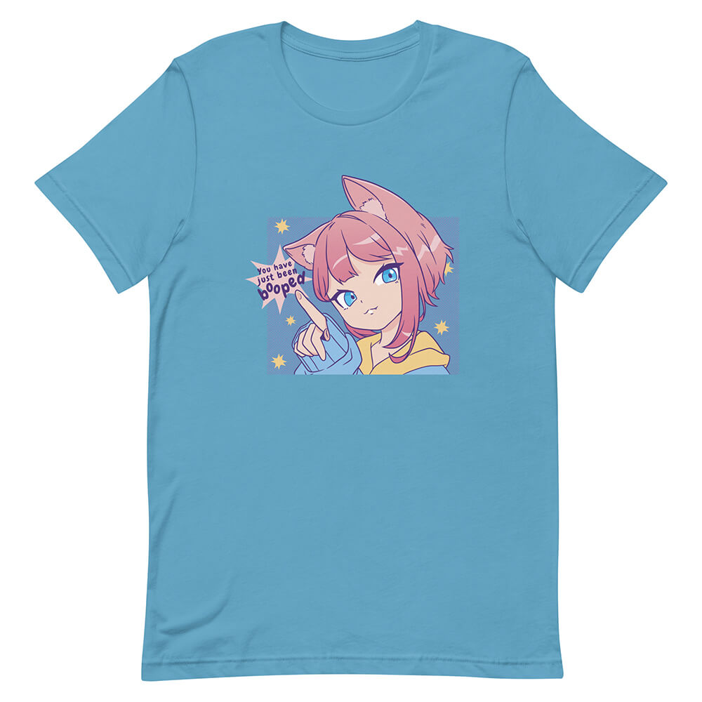 Medium Turquoise Playful Red Hair Neko Chan Shirt Poke Fan