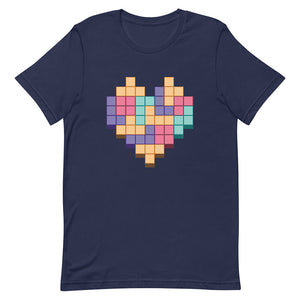 Midnight Blue Colorful Heart Game Puzzle Block Shirt