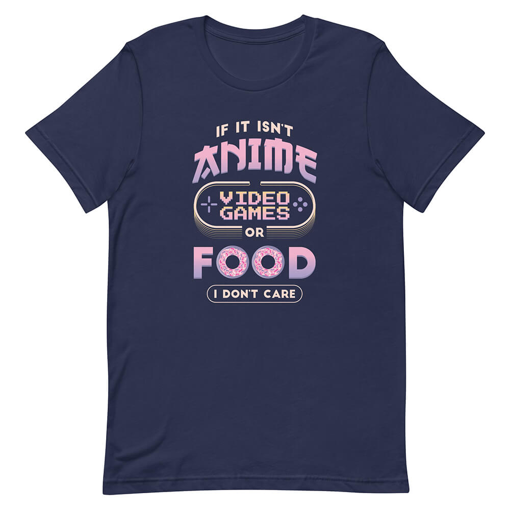 Midnight Blue Funny Cartoonish Tee Anime Video Game Food Passion