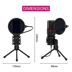 Modern Black Cardioid Microphone Pop-Filter Tripod 3.5mm Jack Dimensions