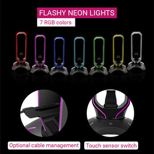 Neon Light RGB Headset Stand Gaming Double USB