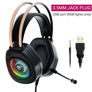 Neon RGB Black Gaming Headset Microphone 3.5mm Jack Plug and USB Port