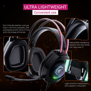 Neon RGB Black Gaming Headset Microphone 3.5mm Jack USB Lightweight Comfortable