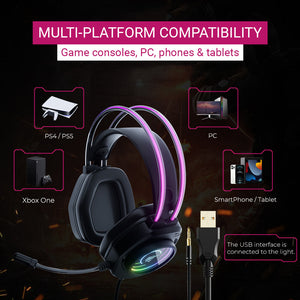 Neon RGB Black Gaming Headset Microphone 3.5mm Jack USB Multi-Platform Compatibility