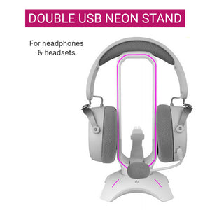 Neon RGB Headset Stand Gaming Double USB Headphones Holder