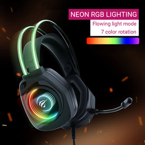 Neon RGB Lighting Black Gaming Headset Microphone 3.5mm Jack USB