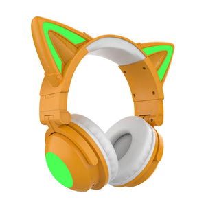 Orange Bluetooth 5.0 Cat Headphones Mic 7.1 Surround Sound RGB