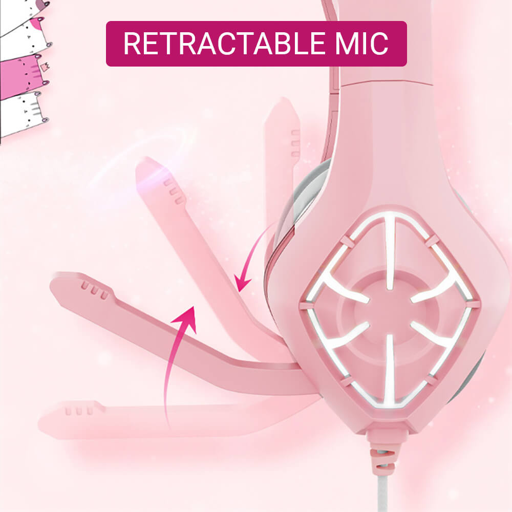 Over Ear RGB Headset Retractable Mic USB 3.5mm Jack