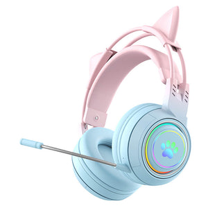Pink Blue Bluetooth 5.3 Gradient Pastel Headset Mic RGB 3.5mm Jack