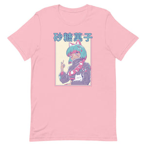 Pink Blue Hair Anime Cat Girl Shirt Eye Patch