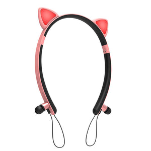 Pink Bluetooth 5.0 Cat Earbuds Magnetic Mic Glow