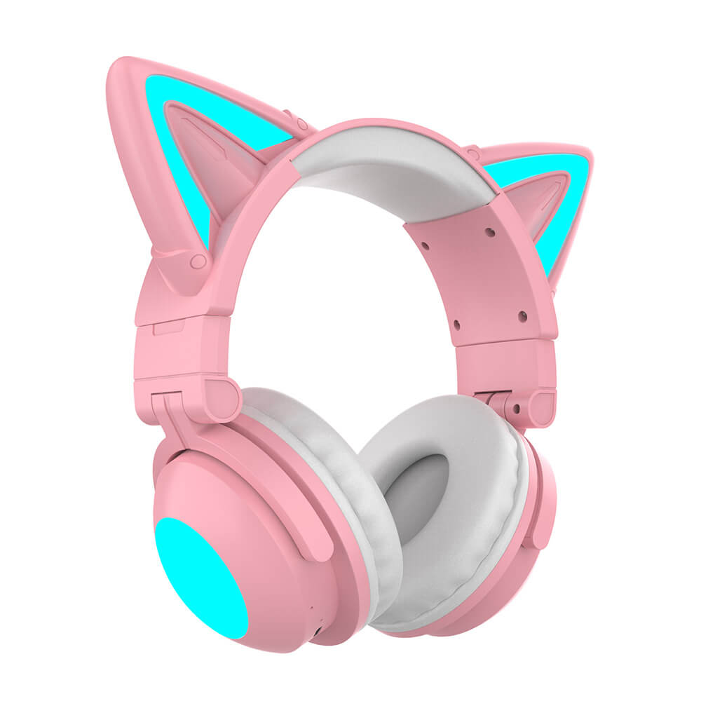 Pink Bluetooth 5.0 Cat Headphones Mic 7.1 Surround Sound RGB