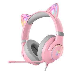 Pink Cat Ear Gaming Headset Microphone RGB 3.5mm Jack