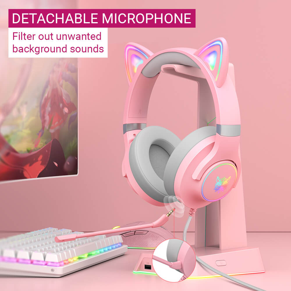 skrot rør Kritisere Pink Cat Ear Gaming Headset Microphone RGB 3.5mm Jack - Dubsnatch