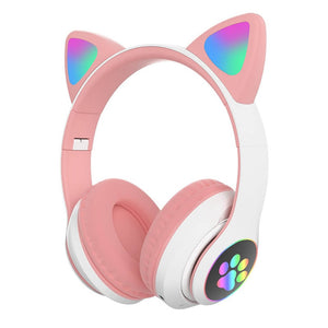 White Cat Ear Headphones Kawaii Wireless LED