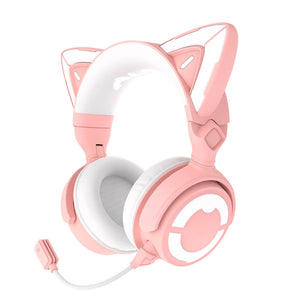 Pink Cat Headset Wireless Noise Canceling Microphone LED