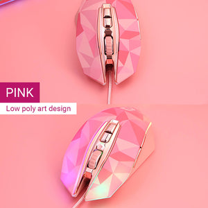 Pink Color Low Poly Art Mouse Gaming RGB 10800 DPI