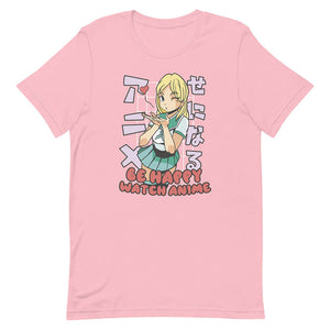 Pink Cute Blonde Schoolgirl Anime Watcher Tee Kiss Wink