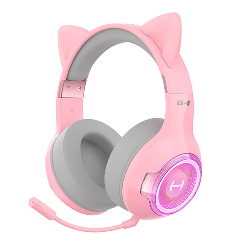 Pink Cute Bluetooth Kitty Ear Headset Microphone RGB Lightweight