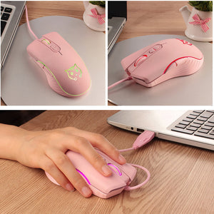 Pink Cute Cat Mouse 2400 DPI Backlight USB LED