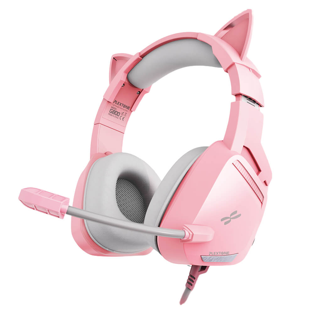 Pink Cute Feline Ear Headset Microphone Stereo 3.5mm Jack