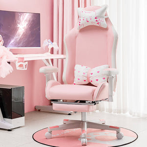 Pink Cute Kitty Ear Gaming Chair Footrest Reclining Seat