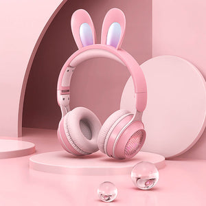 Pink Cute Rabbit Ear Headset Wireless Microphone RGB