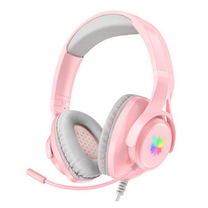 Pink Flexible Over-Ear Headset Mic RGB 3.5mm Jack USB