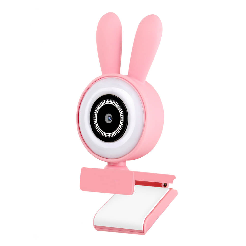 Pink Full HD 1080p Bunny Ear Webcam Microphone USB