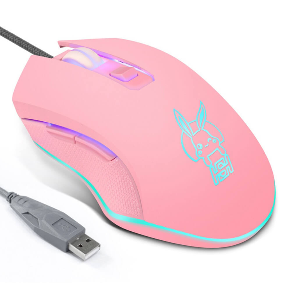 Pink Girly Mouse Wired USB 2400 DPI Backlight