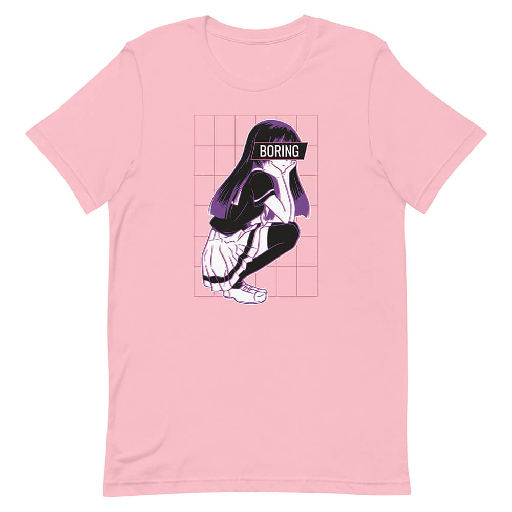 Pink Glitchy Bored Anime Schoolgirl Tee Asocial Classmate