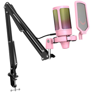 Pink Gradient RGB Cardioid Microphone Pop Filter Arm Stand