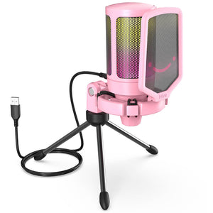 Pink Gradient RGB Cardioid Microphone Pop Filter Tripod USB