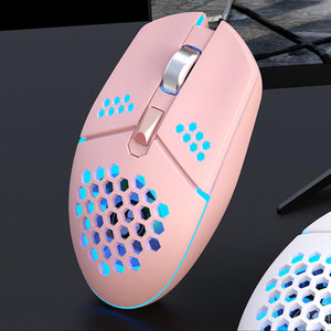 Pink Honeycomb Mouse Fan USB LED Lights 3200 DPI
