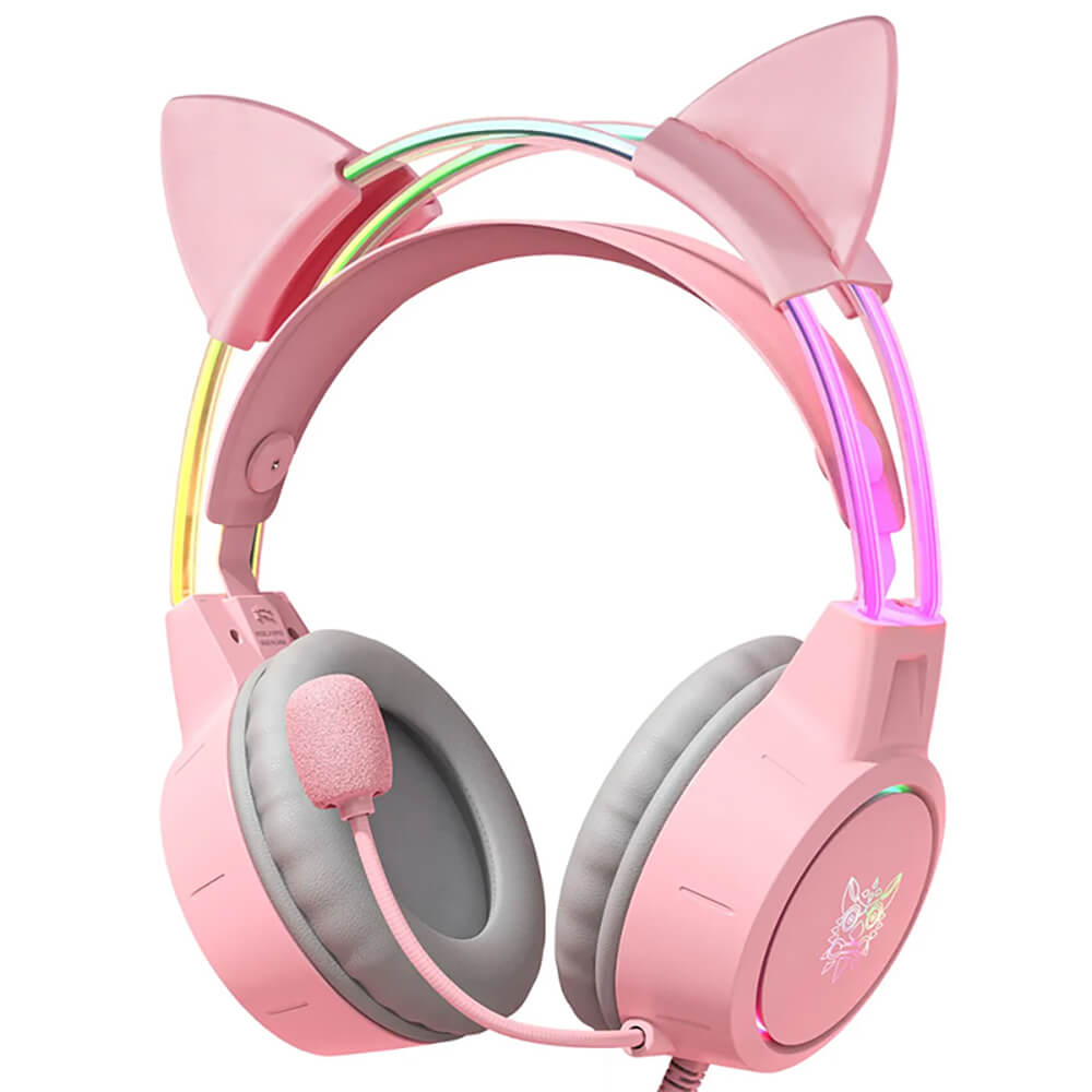 Pink Kawaii Gaming Cat Ear Headset Microphone LED 3.5mm Jack