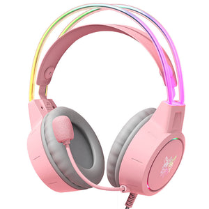 Pink Kawaii Gaming Headset Microphone LED 3.5mm Jack